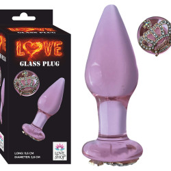 Love Glass Plug 11,6 cm Taşlı Taç Tabanlı Pembe Cam Anal Plug