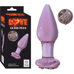 Love Glass Plug 11,6 cm Taşlı Taç Tabanlı Pembe Cam Anal Plug
