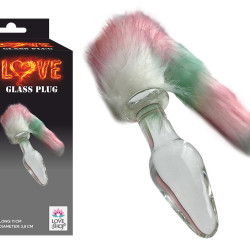 Love Glass Plug 11 cm Cam Anal Plug 37 cm Renkli Peluş Kuyruklu