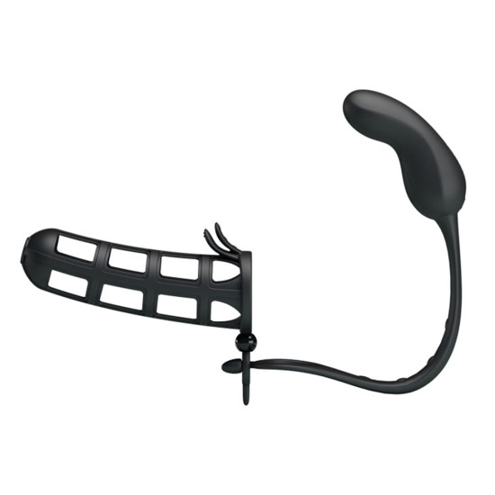 Pretty Love Hercules USB Şarjlı 7 Modlu Titreşimli Anal Plug ve Penis Kılıfı