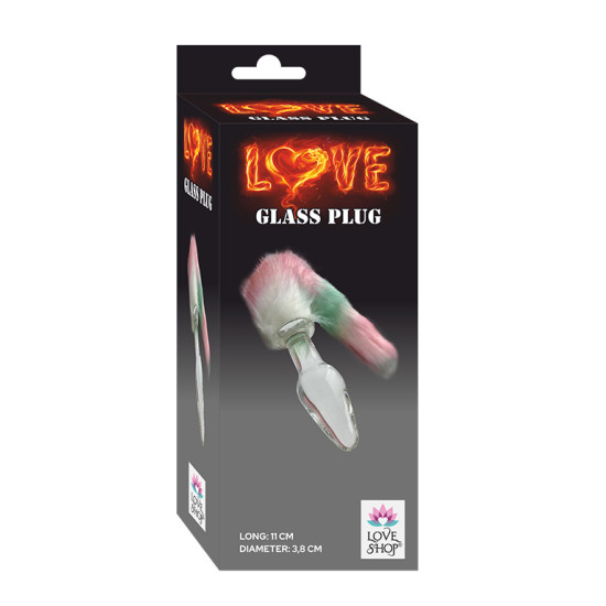 Love Glass Plug 11 cm Cam Anal Plug 37 cm Renkli Peluş Kuyruklu