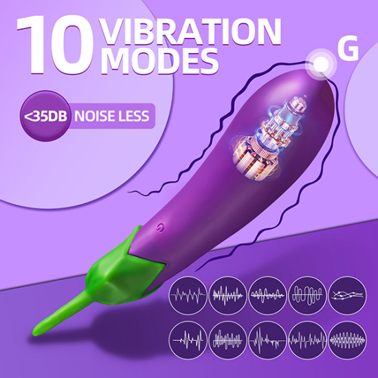 Wistone Aeggplant 10 Modlu Patlıcan Tasarımlı Titreşimli Dildo 21 cm
