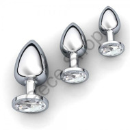 3 Boy Metal Anal Plug Seti Kristal Renkli Taşlı