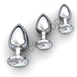 3 Boy Metal Anal Plug Seti Kristal Renkli Taşlı