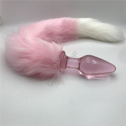 LOVE GLASS PLUG Pembe Beyaz Kuyruklu Cam Anal Plug – Şeffaf, Estetik ve Estetik Fantezi Oyuncağı