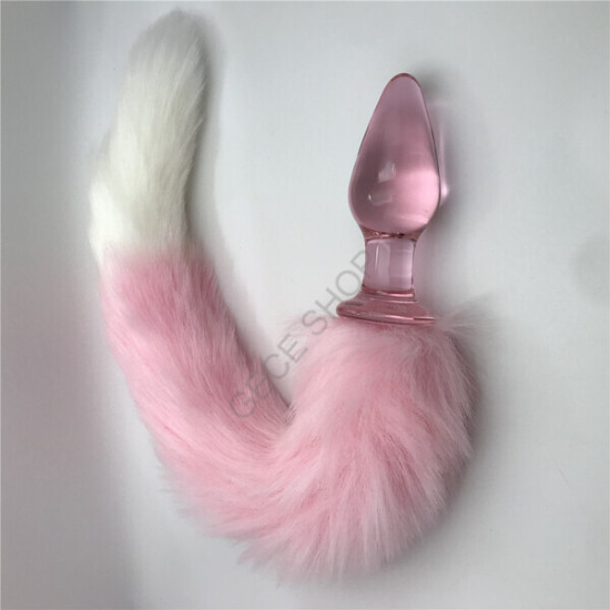 LOVE GLASS PLUG Pembe Beyaz Kuyruklu Cam Anal Plug – Şeffaf, Estetik ve Estetik Fantezi Oyuncağı
