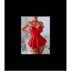 Kırmızı Deri Fantazi  Mini Elbise 