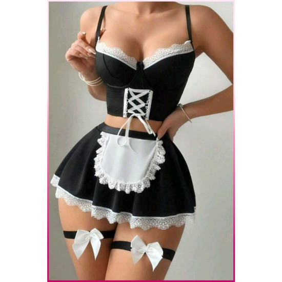 Siyah Seksi Hizmetçi Kostümü