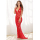 Dantel Seksi Uzun Kırmızı Fantazi Elbise