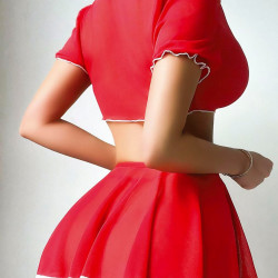 Seksi Kırmızı Kalpli  Fantazi Takım