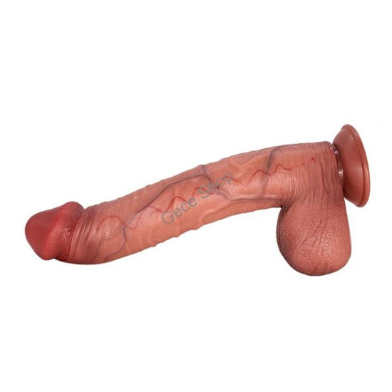 Carlos 33,5 cm Çift Katmanlı Titreşimli Penis – Uzaktan Kumandalı, Damarlı, Vantuzlu, Su Geçirmez