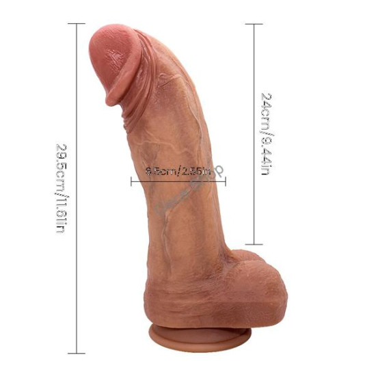 Hugo 29 cm Çift Katmanlı Silikon Penis – Damarlı, Testisli, Vantuzlu, Su Geçirmez