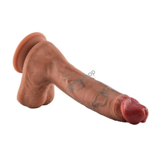 Janny 27 cm Çift Katmanlı Vibrating Realistic Dildo – Uzaktan Kumandalı, Damarlı, Testisli, Bükülebilir, Vantuzlu