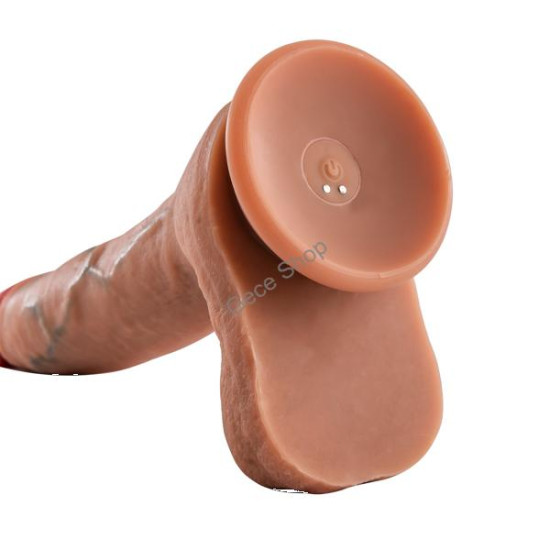 Janny 27 cm Çift Katmanlı Vibrating Realistic Dildo – Uzaktan Kumandalı, Damarlı, Testisli, Bükülebilir, Vantuzlu