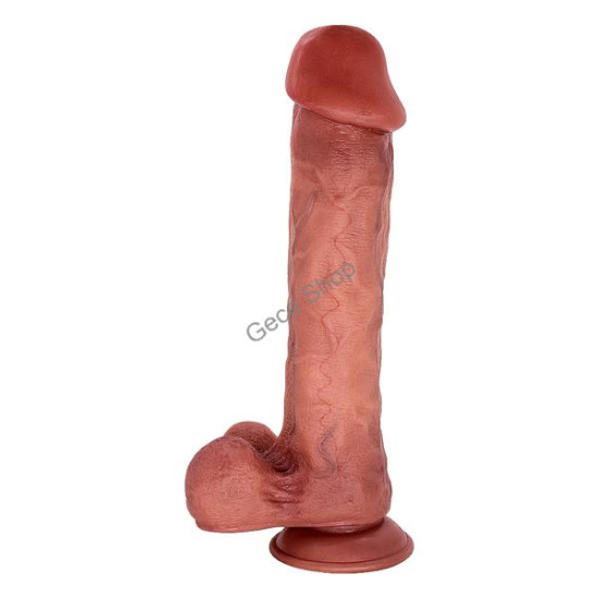 Jorge 29,5 cm Çift Katmanlı Titreşimli Penis – Uzaktan Kumandalı, Damarlı, Testisli, Vantuzlu, Su Geçirmez