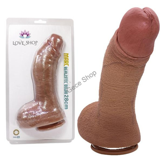 Marc 28 cm Çift Katmanlı Silikon Penis – Damarlı, Testisli, Vantuzlu, Su Geçirmez