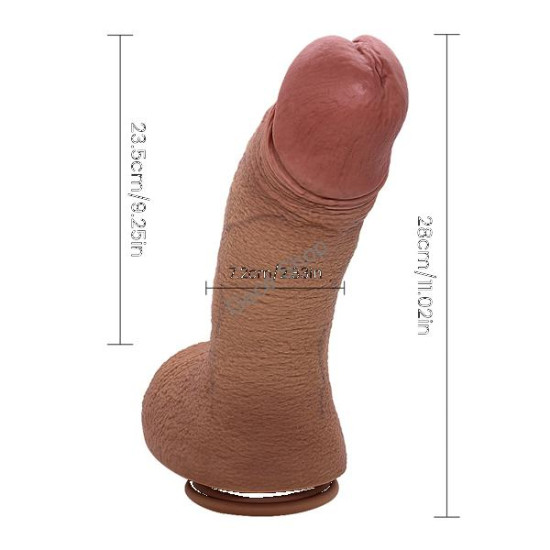 Marc 28 cm Çift Katmanlı Silikon Penis – Damarlı, Testisli, Vantuzlu, Su Geçirmez