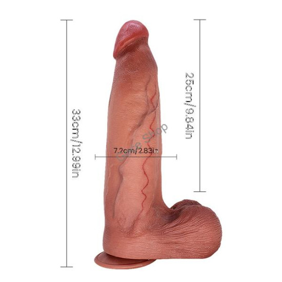 Mario 33 cm Çift Katmanlı Titreşimli Penis – Uzaktan Kumandalı, Damarlı, Testisli, Vantuzlu, Su Geçirmez