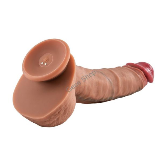Olivia 29 cm Çift Katmanlı Vibrating Realistic Dildo – Uzaktan Kumandalı, Damarlı, Testisli, Bükülebilir, Vantuzlu