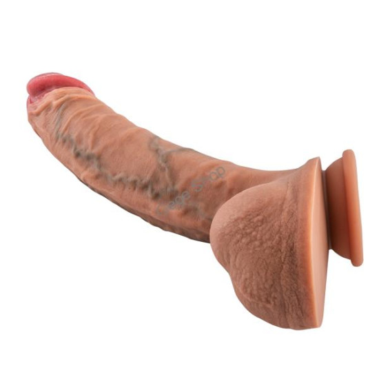 Olivia 29 cm Çift Katmanlı Vibrating Realistic Dildo – Uzaktan Kumandalı, Damarlı, Testisli, Bükülebilir, Vantuzlu