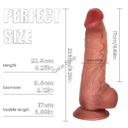 Raul 23,5 cm Çift Katmanlı Titreşimli Penis – Uzaktan Kumandalı, Damarlı, Testisli, Vantuzlu, Su Geçirmez