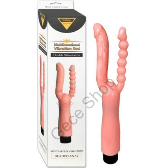 Anal Vajinal Kullanım Ten Renginde Güçlü Titreşimli 12 Cm Silikon Çatal Penis Vibratör DOUBLE STİMULATİON