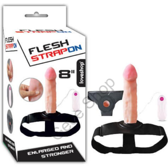 Damarlı Et Dokusunda 20 Cm Uzunlukta Belden Bağlama Kemerli 10 Mod Güçlü Titreşim,  Erkek Kadın Kullanıma Uygun İçi Boş Strapon Dildo Vibratör FLESH STRAPON İÇİ BOŞ