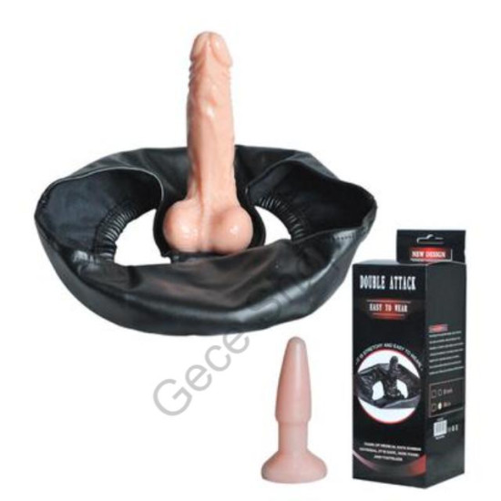 Değiştirilebilen Anal plag (8cm) ve 15 Cm Penisli Realistik Dokuda Külotlu Giyilebilen Özel Tasarım Strapon  Penis Anal Plug DOUBLE ATTACK KÜLOTLU REALİSTİK 