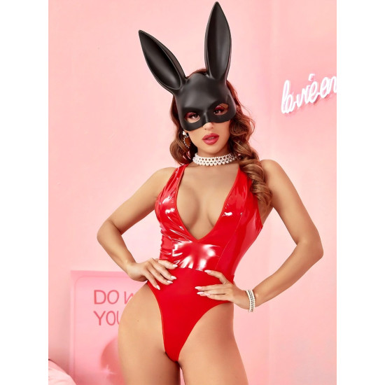 Parlak Kırmızı Likralı Özel Erotik Fantezi Kostüm