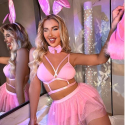 Pembe Fantazi İç Giyim Komple Takım Kostüm