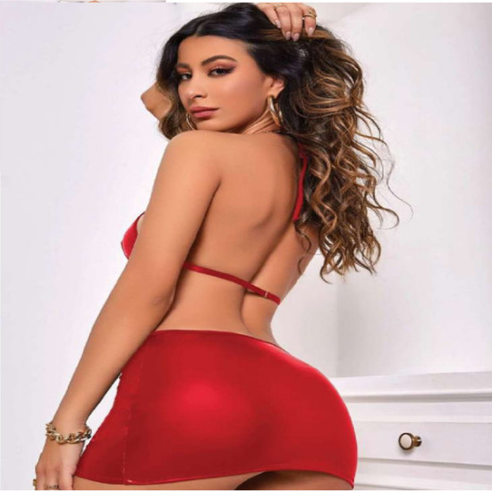 Kırmızı Parlak Latex Likralı İç giyim Kostüm