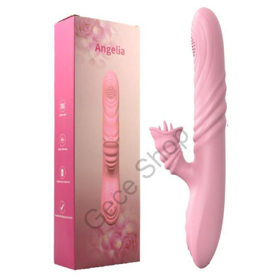 24 Cm Boy 2 Motorlu Isıtıcı Özellikli Rotasyonlu Klitoris Uyaran Silikon Gövde  Premium ANGELİA Vibratör