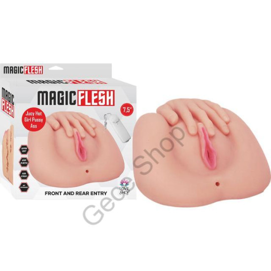 Gerçekçi Et Dokusunda Vajina Ve Anüs Girişli Az Veren Titreşim Ten Renginde Kalça Mastürbatör MAGIC FLESH