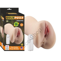 Gerçekçi Ten Dokusunda Zevk Veren Titreşim Motorlu Realistik Vajina Mastürbatör GOLD PUSSY VIBRATING
