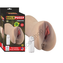 Realistik Ten Dokusu Ereksiyon Arttıran Güçlü Titreşim Motorlu Gerçekçi Vajina Mastürbatör GOLD PUSSY VIBRATING