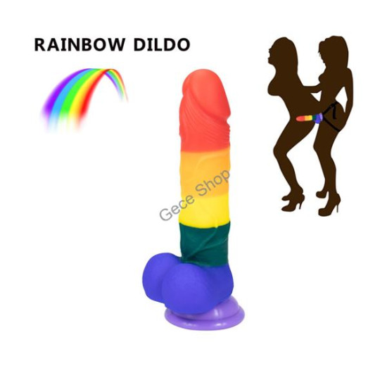 Rainbow Gökkuşağı Dildo - Et Dokulu Vantuzlu 19 cm